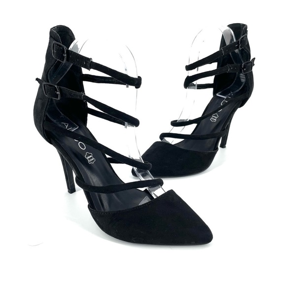 Aldo Shoes - ALDO Black Suede Strappy Almond Toe Heel